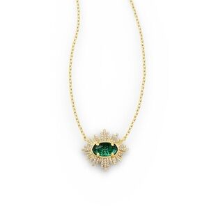 Kendra Scott Grayson Gold Sunburst Frame Short Pendant Necklace in Green Glass